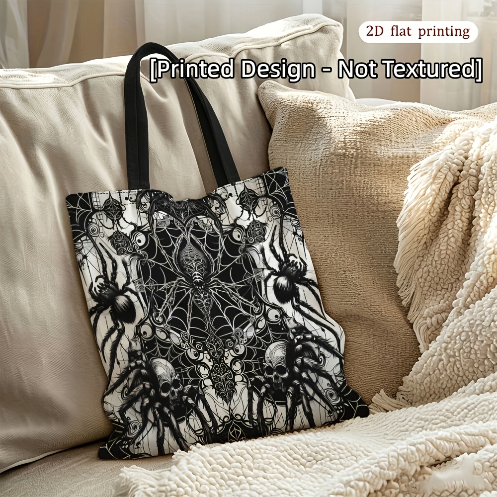 TEMU 1pc, 2d Flat [printed Design - Not Textured] Women's Shoulder Bag, Spider Web Pattern Printed Theme, Daily Use, Multi-functional Handbag,