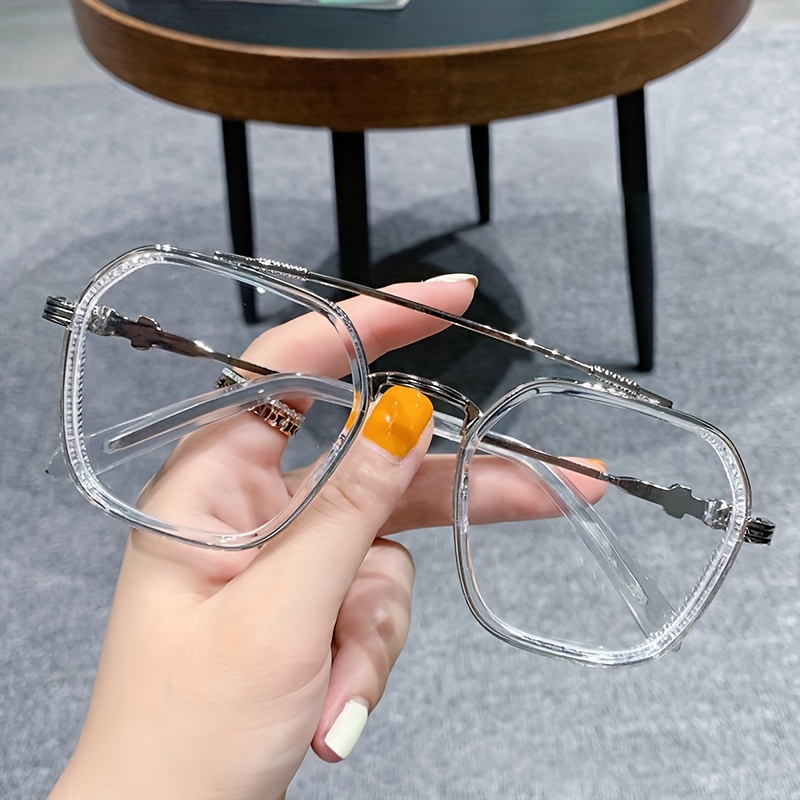 Double Bridge Clear Lens Glasses Minimalist Fashion Temu