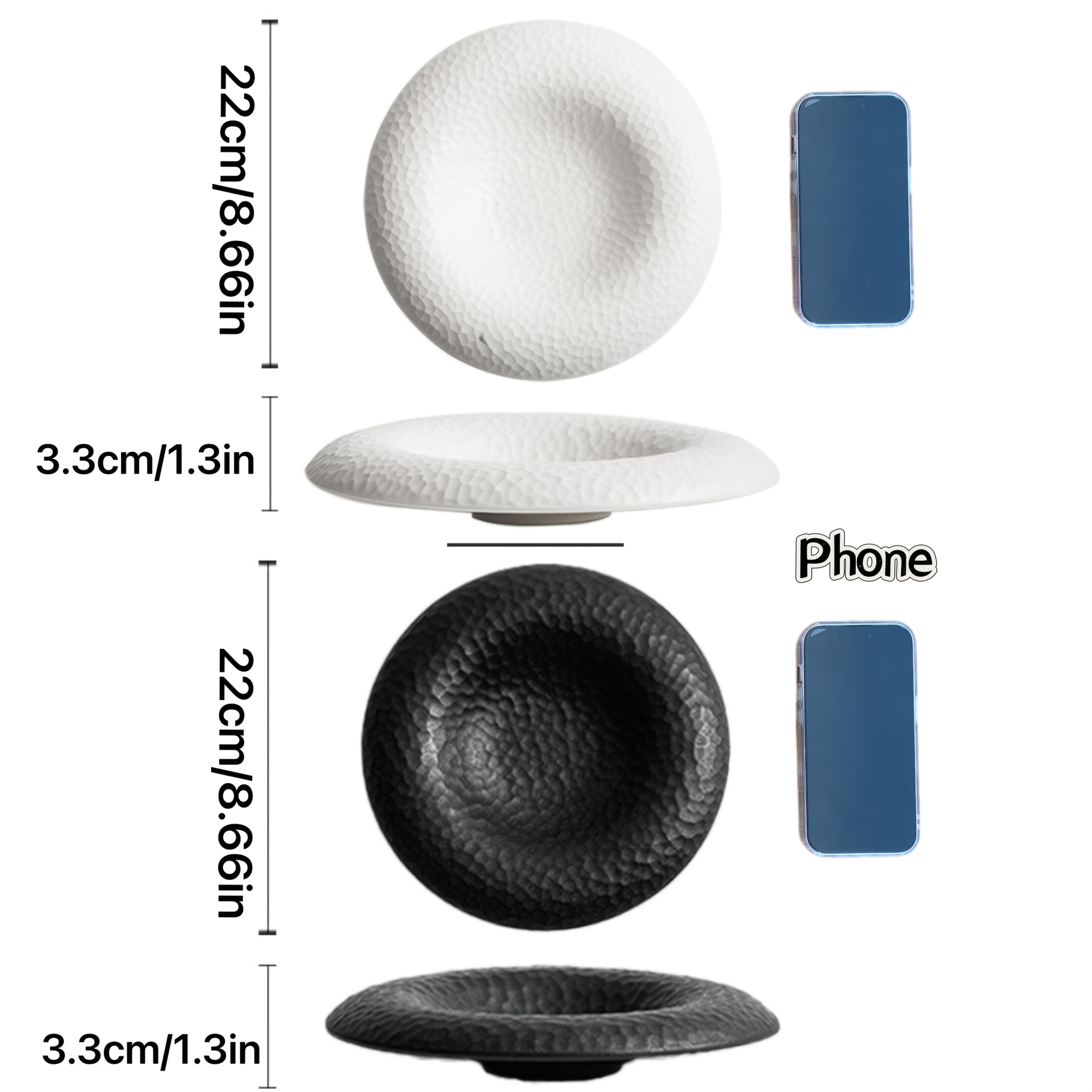 2 Elegant Black and White Ceramic Plates - Premium Tableware with Creative Hammered Design, Perfect for Western Cuisine Desserts Salads Home & Restaurants Artistic Straw Hat Style