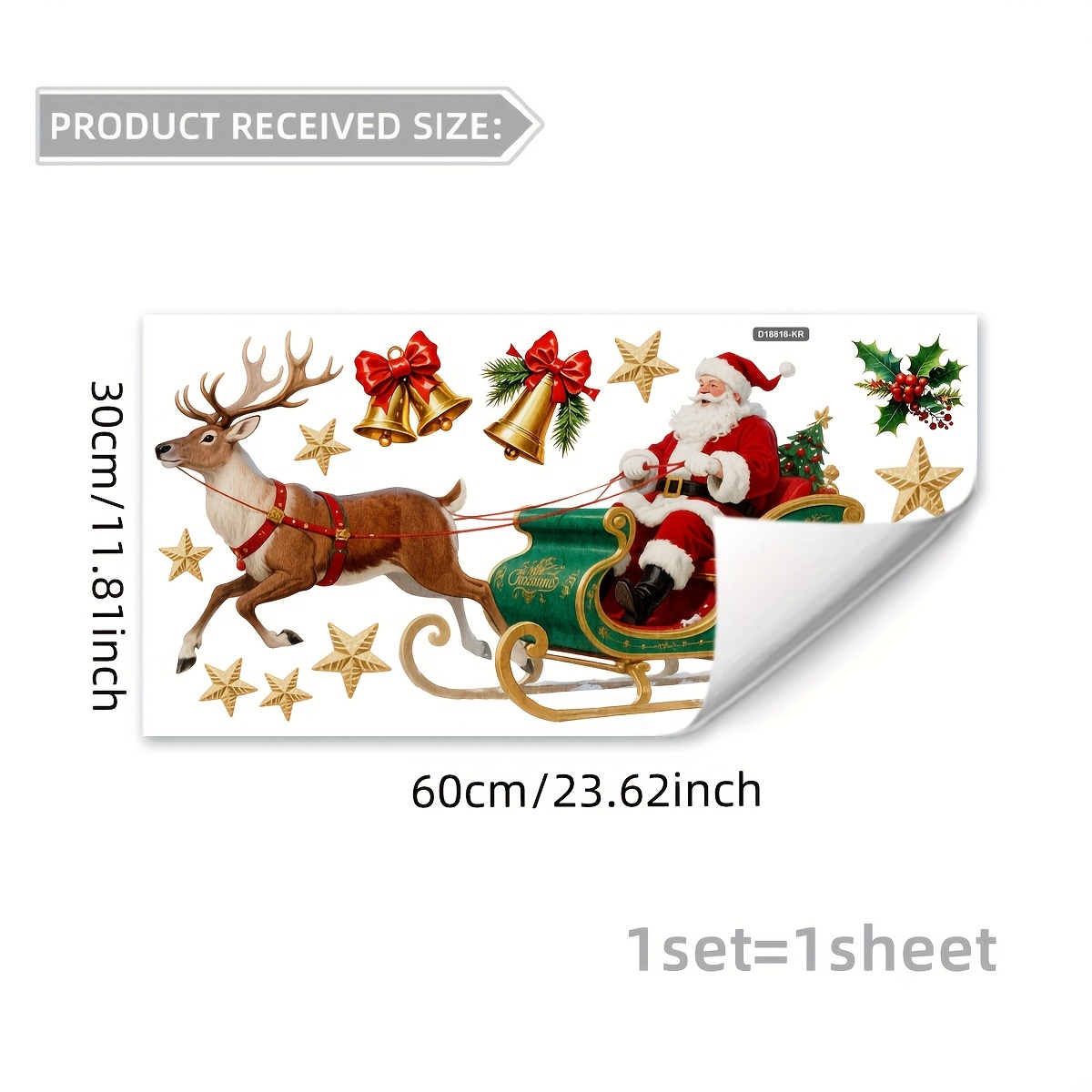 Image of 1 Sheet Of (30 X 60cm) Electrostatic Adsorption Christmas In A Deer Car Santa Claus Home Modern Decoration Bedroom Living Room Balcony Window Glass Stickers Window Stickers Double-sided Visual Pattern
