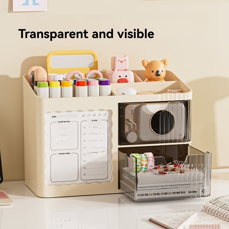 new 1pc desk organizer stationery storage box with 6 compartments 2 drawers on the right desk bedroom study room   organizer essential for keeping desktop tidy suitable for   gift Product details 5