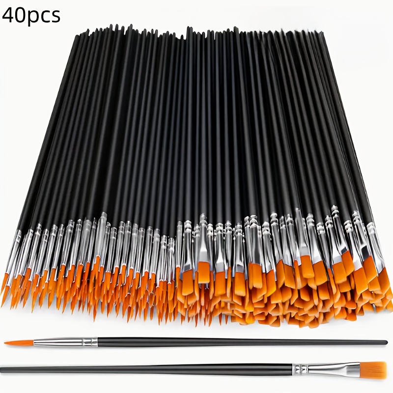 E-shop 20/40/60/80 Stück Professionelles Künstler Pinsel Set - Schwarze Nylonborsten mit flachen und abgerundeten Spitzen, geeignet für Acryl, Öl,