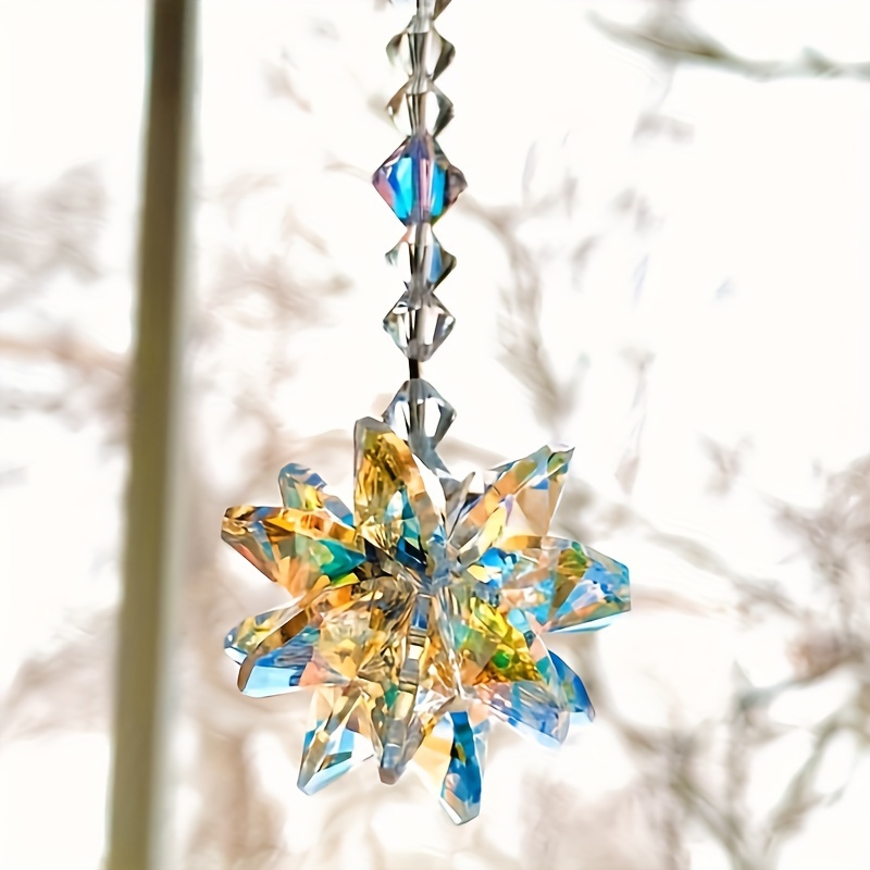 

1pc Crystal Garden Suncatcher, Glass Car Hanging Decor, 15cm Starburst Decorative Ornament For Restaurant, Cafe, Multi-functional Home Decor Accessory