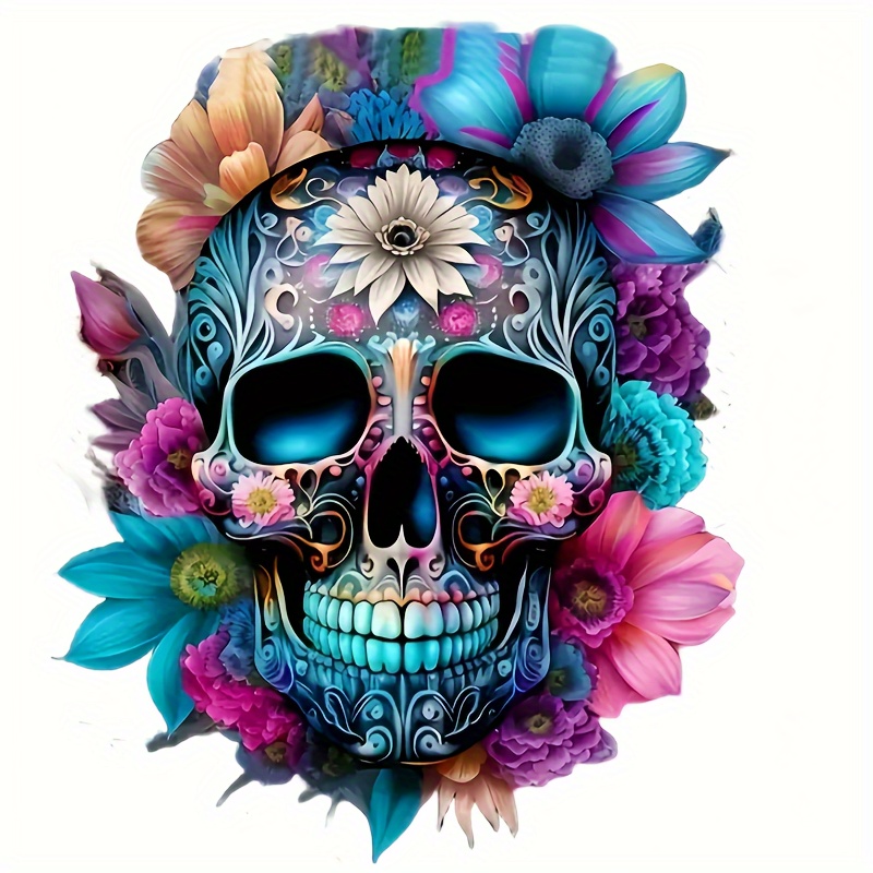 

Floral Skull Heat Transfer Patch, Pvc Applique Decal For Diy T-shirts, Jeans, Sweatshirts, Tote Bags, And Pillows - Washable And Iron-on Design