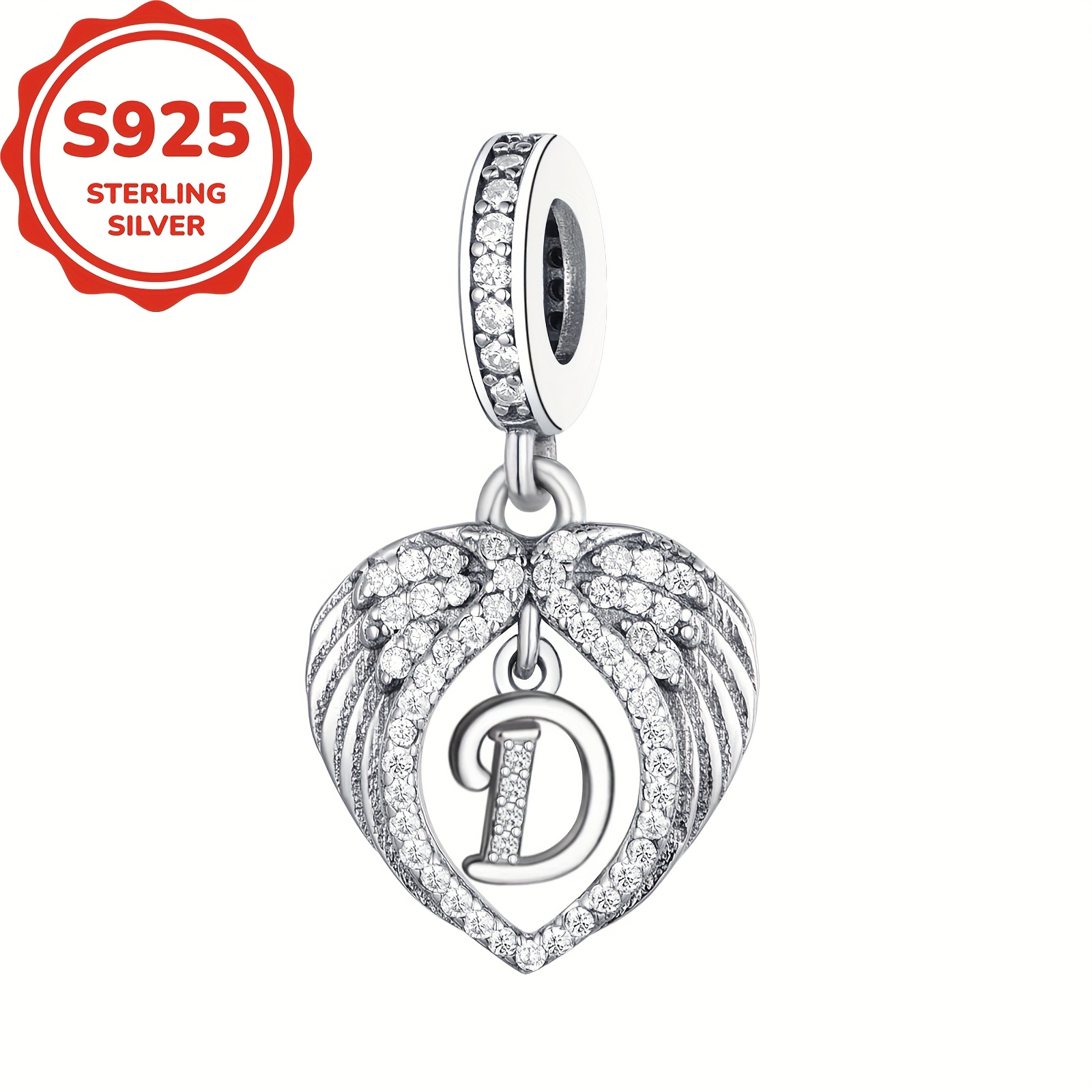E-shop 925er Silber Flügel Muster Herzförmiges Design Buchstaben Halskette Anhänger Schmuckherstellung Geburtstags- oder Weihnachtsgeschenke für