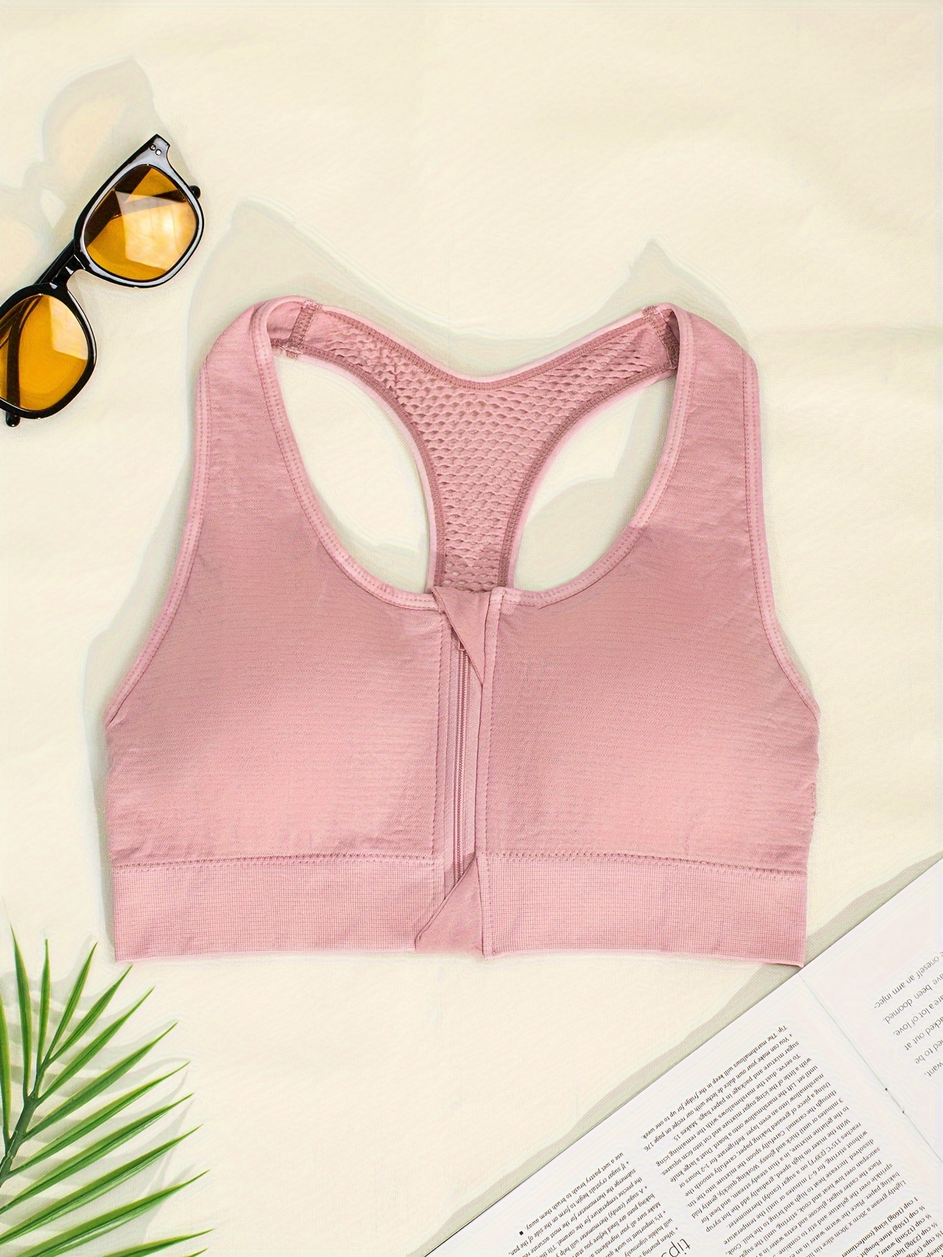 1pc Women'S Sports Bra with Zipper Back, Hollow Out Seamless, Medium Support, Removable Padding, Knit Fabric, 90% Elastane 10%, Solid Color, for Yoga Fitness & Casual Wear