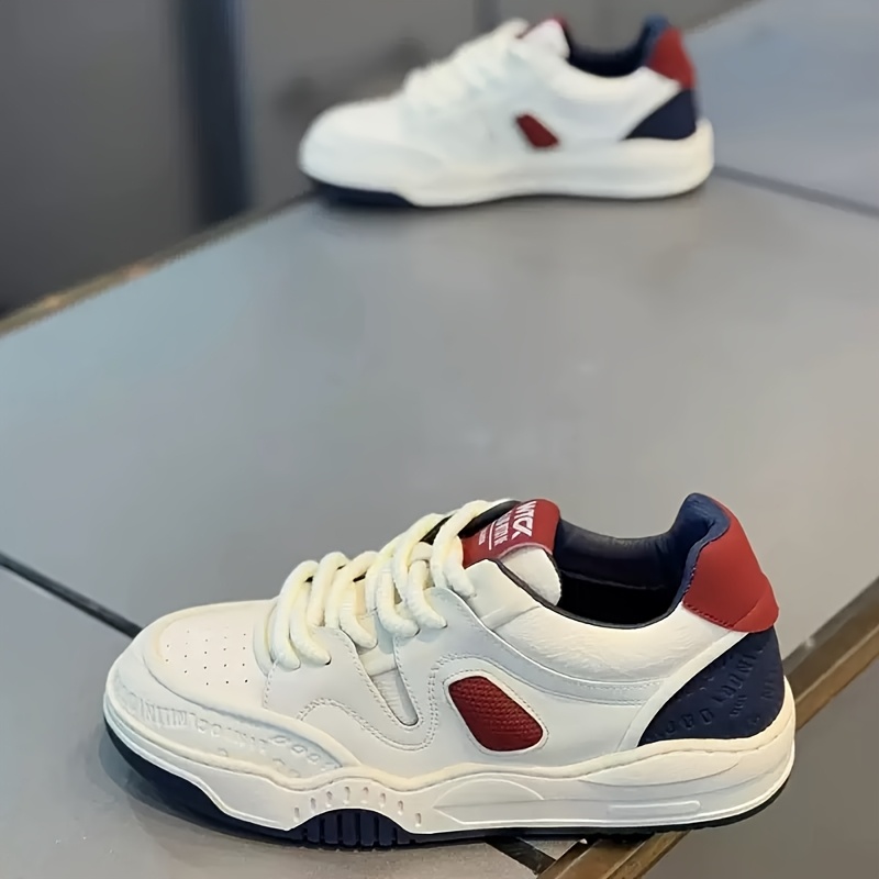 Men'S 2025 Summer Sneakers - White Casual Sports Shoes with Red and Blue Accents, Lace-Up Design, Rubber Sole, All-Season Footwear, Casual Running Shoes|Casual Style Sneakers|Rubber Base