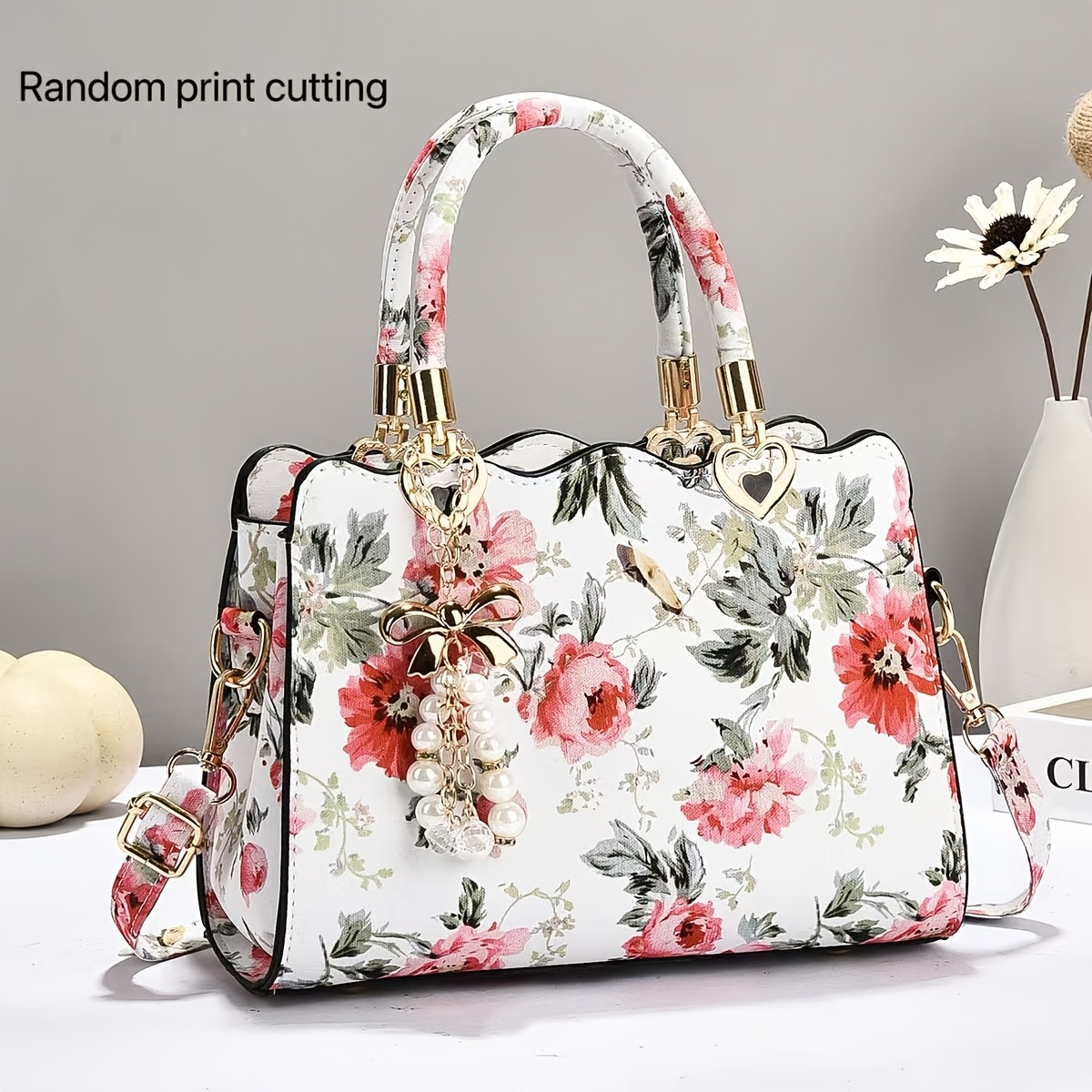 TEMU High Elegant Floral Print Handbag All-match Classic Vintage Individual Fashion Shoulder Bag Large Capacity Practical Lightweight Design Sense