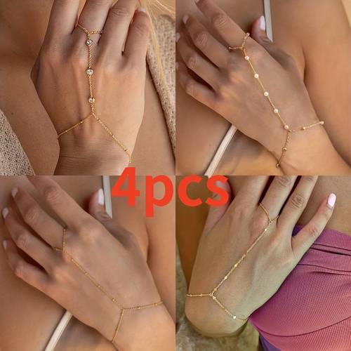 4pcs minimalist chain finger bracelet suitable for womens vacations dates as gifts or as daily or party accessories for womens jewelry