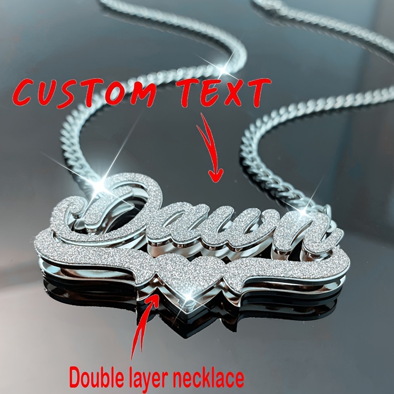TEMU Custom Double Layer Name Necklace 316l 316l Stainless Steel Cuban Chain Double Nameplate Heart Pendant Fashionable And Gorgeous Men's Jewelry