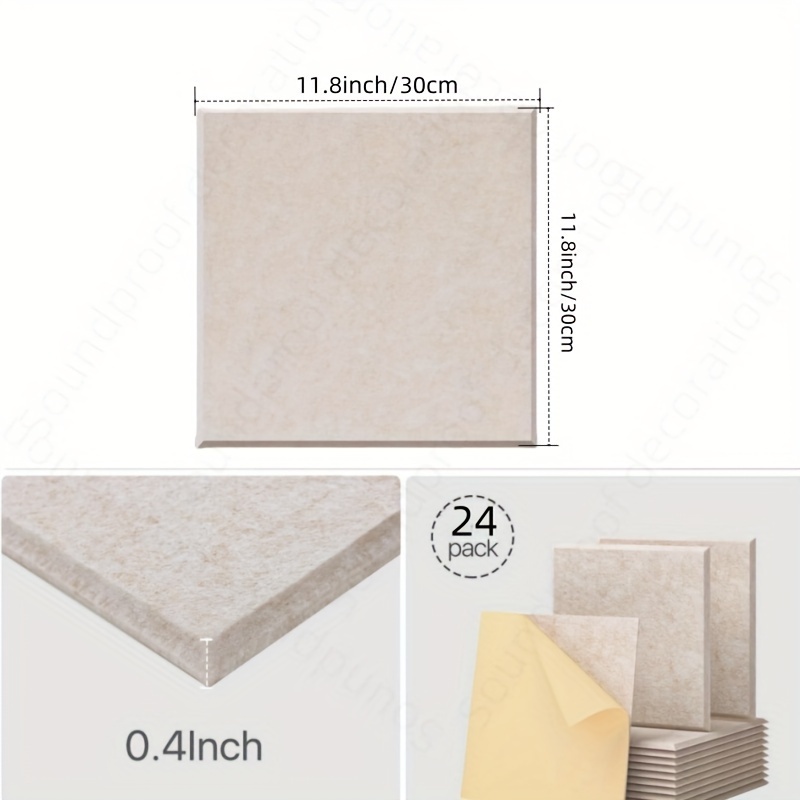 TEMU 24pcs Camel High-density Polyester Fiber Acoustic Panels - Self-adhesive, Square Sound Absorbing Wall Tiles For & Offices