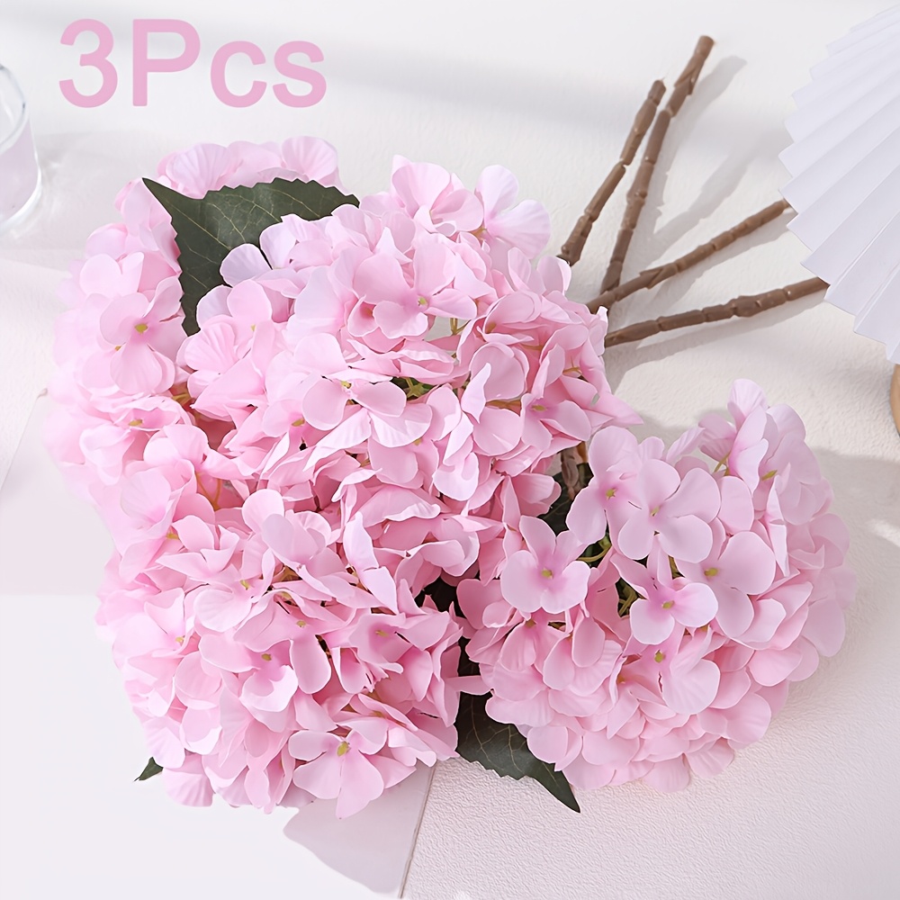 TEMU 3pcs Artificial Hydrangea Flowers, With Realistic Long Stems And Leaves, Suitable For Wedding, Outdoor Table Centerpieces, And Home Party