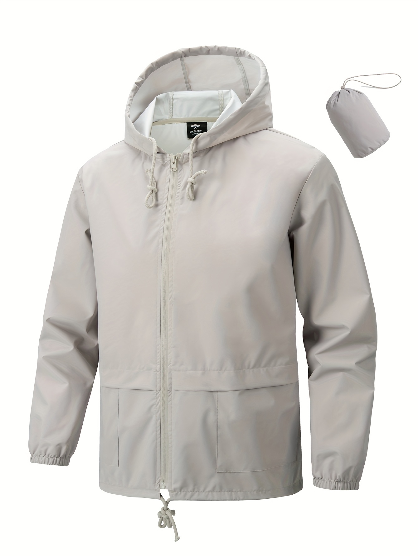 Men'S Packable Rain Jacket, Hooded Design Outdoor Hiking Jacket, Portable Lightweight Wrinkle-Free Climbing Jacket with Pockets And Zippered Placket Loose Fit Men'S Clothing, Suitable for Running And Hiking, Fishing, Climbing, Daily And Casual Wear