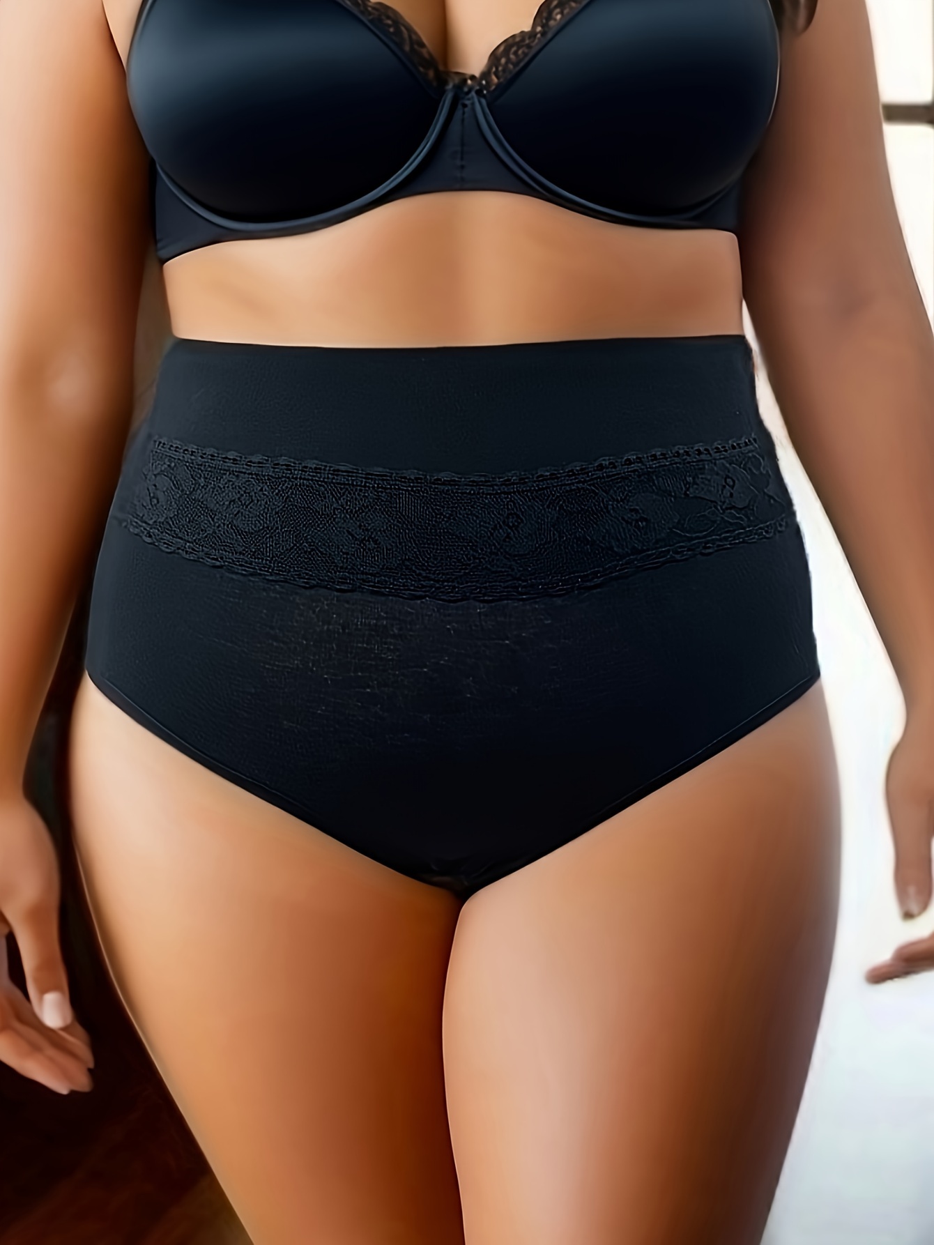 Plus Size Simple Panty Women's Plus Solid High Tummy - Temu Canada