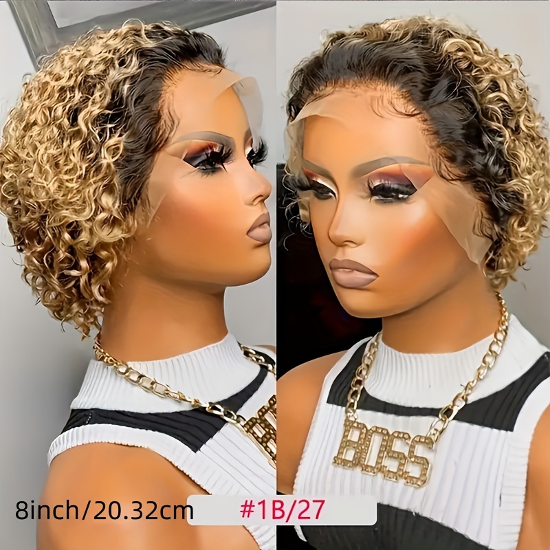 130% Density 13*1 Lace Front Human Hair Wig Short Curly - Temu Greece