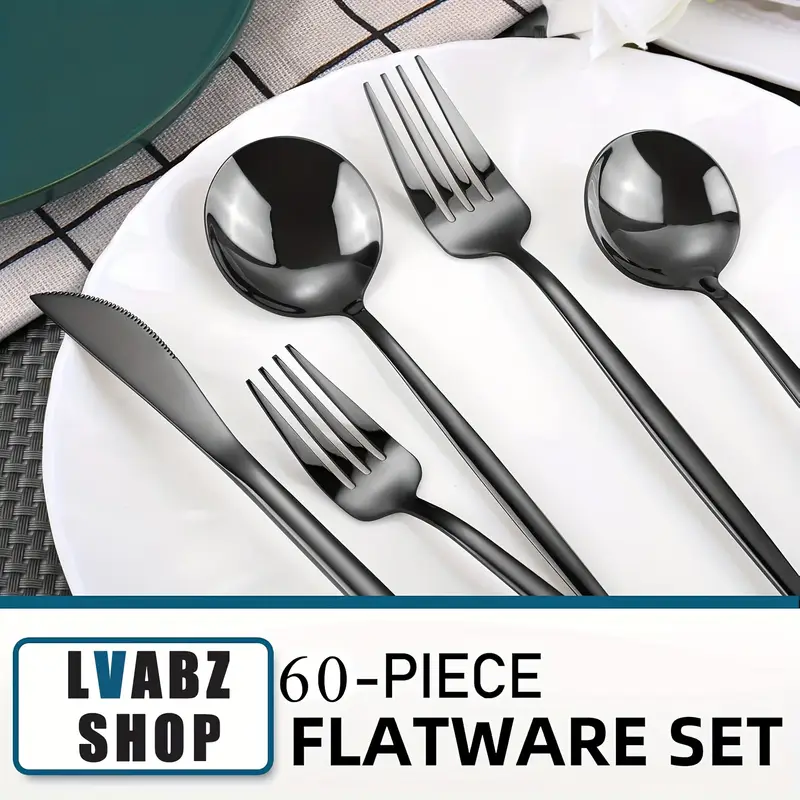 60pcs stainless steel cutlery set 12 people knives forks spoons set with gift box including dinner knives dinner spoons dinner forks dessert spoons dessert forks banquets parties restaurants Product details 4