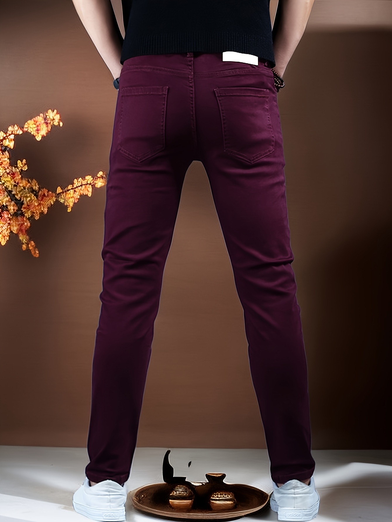 *'s Jeans, Elastic Simple Denim Feet Fit And Burgundy *'s Pants,  Suitable for