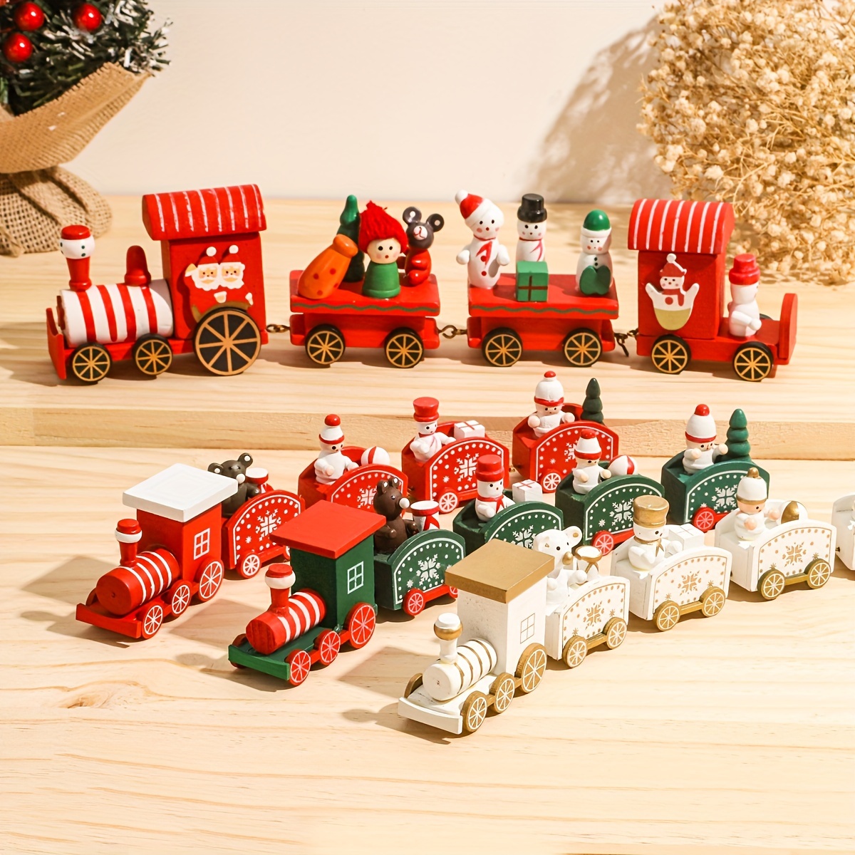 

1pc Merry Christmas Wooden Train Set With 4/5 Ornaments - Decor, Ideal For And New Year Celebrations, Perfect Gift For , Christmas Centerpiece,