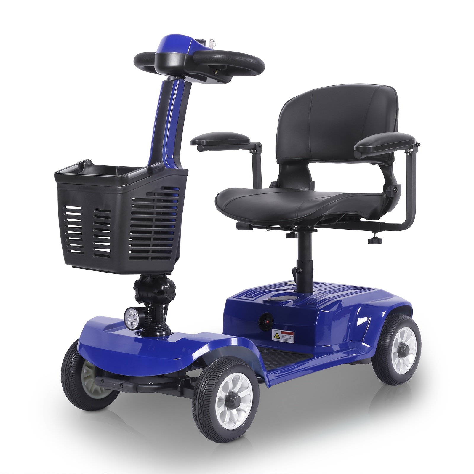 lightweight 4-wheel electric mobility scooter with non-slip   solid tires, front basket, led headlight, foldable adult mobility scooter with red/black/blue/purple colors, senior transportation, safety features disabled mobility aid Product details 2