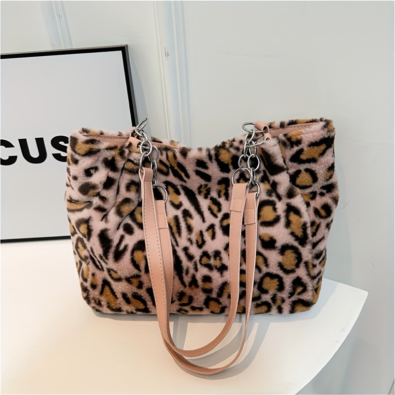 womens leopard satchel   fur tote bag with removable strap chic large capacity shoulder bag versatile crossbody handbag for daily use fashion accessory for adults 18 details 4