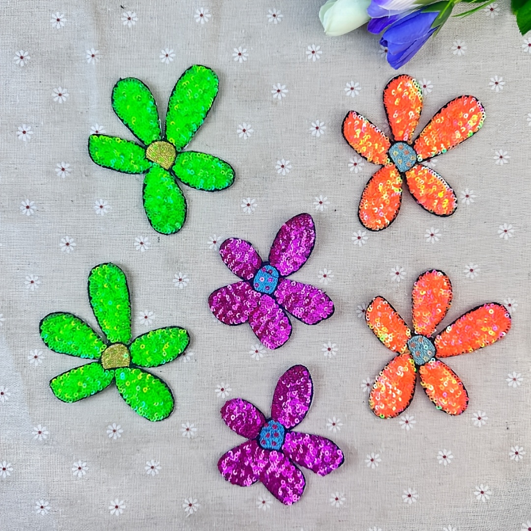 

3pcs Sparkling Sequin Flower Patches, Beaded Embroidery Appliques For Diy Fashion - Versatile Decorative Stickers For Clothing, Bags, Shoes & Accessories