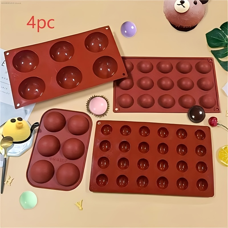 Image of 4pcs Mousse Cake Silicone Mold Set, Truffle Chocolate Mold, Round Silicone Jelly Mold, Baking Pan Ice Tray Pudding Mold, Diy Mold, Food-grade Kitchen Baking Tools