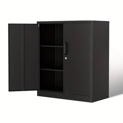 36 black metal storage locker cabinet with lock 2 door adjustable shelf organizer for garage