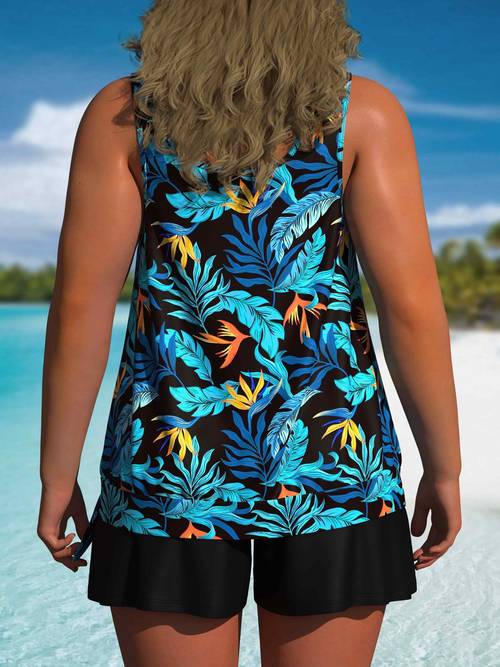 fashion sky pattern womens plus size tankini set