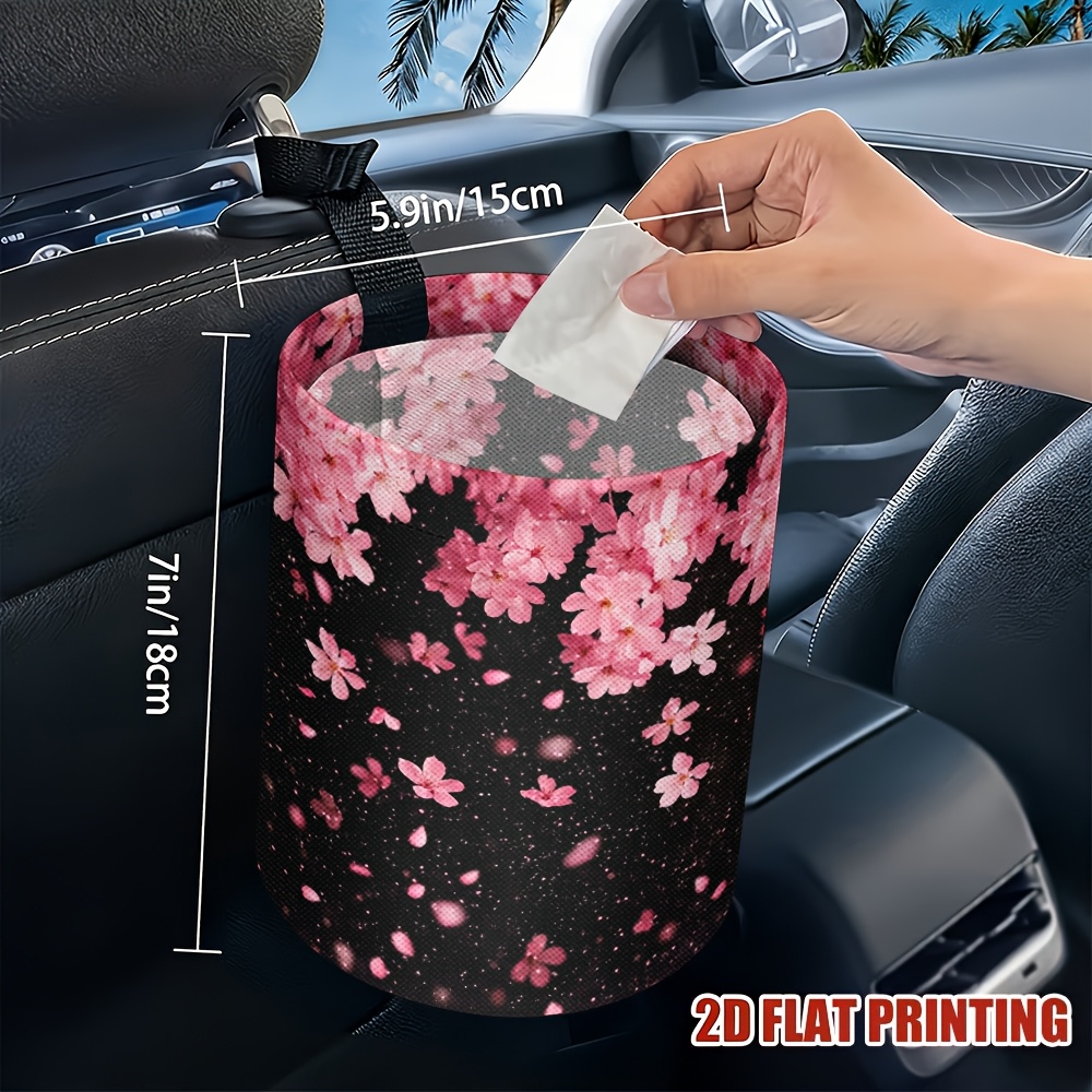 TEMU 1pc Cherry Design Vehicle Waste Container, Rubbish Bin - Waste Bin For Kitchen Camping, Car Interior Additions, Car Waste Organizer, Car