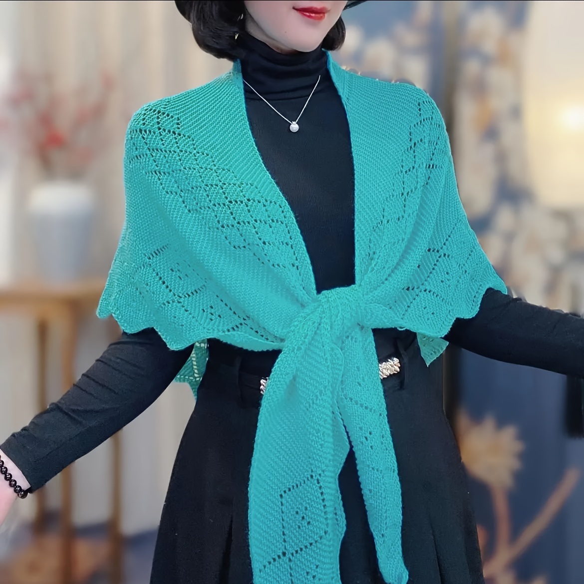 Asofu 2024 Home Textile Knitted Maxi Warm Wraps Elegant Shoulder Cape Shawl