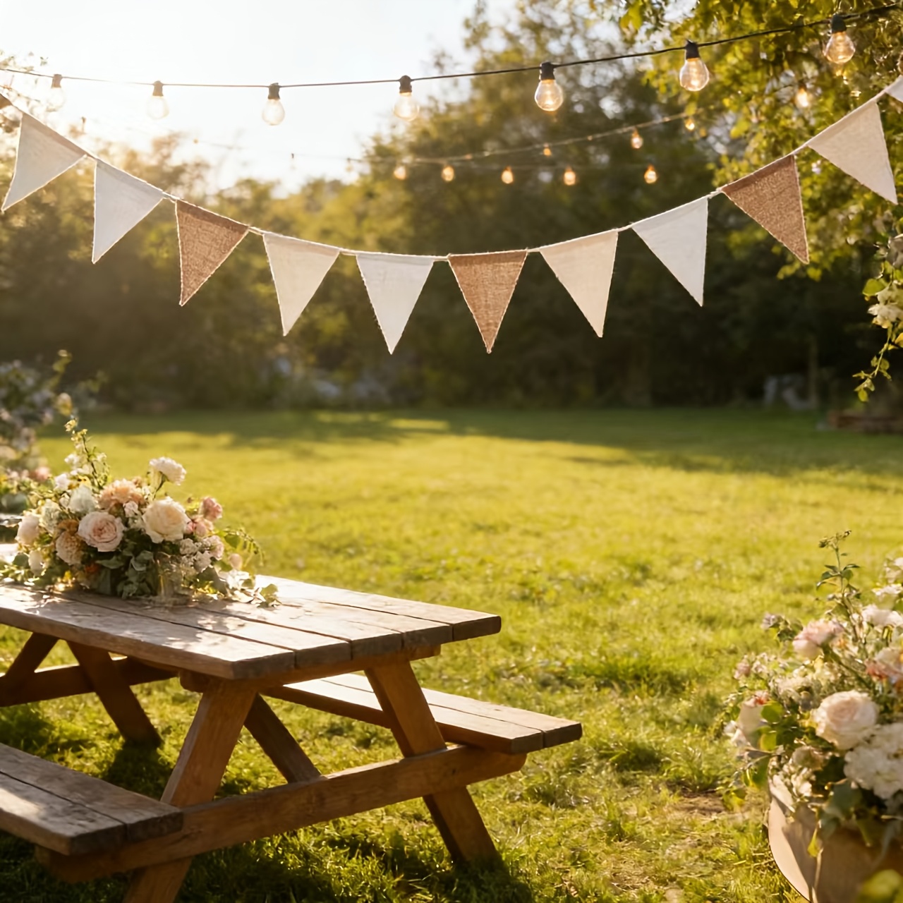 Outdoor Wedding Party Decoration Burlap Triangle Banner, Birthday Decoration Banner