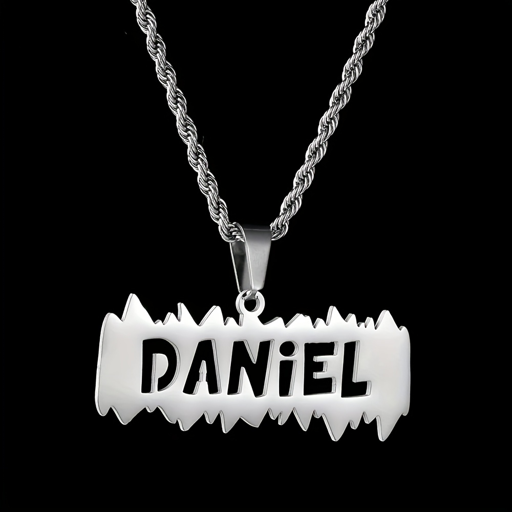 Custom Rope Chain Jagged Name Necklace, Stainless Steel