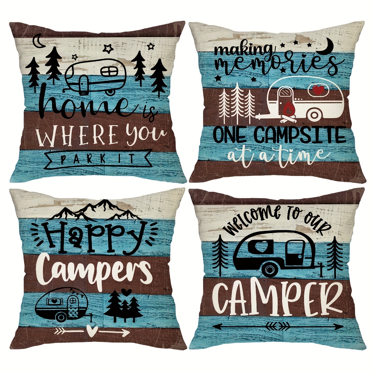 TEMU 4pcs, Printed Throw Pillow Covers, Farmhouse Rustic Style Welcome To Our Decor Cushion Cases, 18in*18in, For Porch Patio Couch Sofa Living Room Outdoor, Set Of 4, Without Pillow Inserts