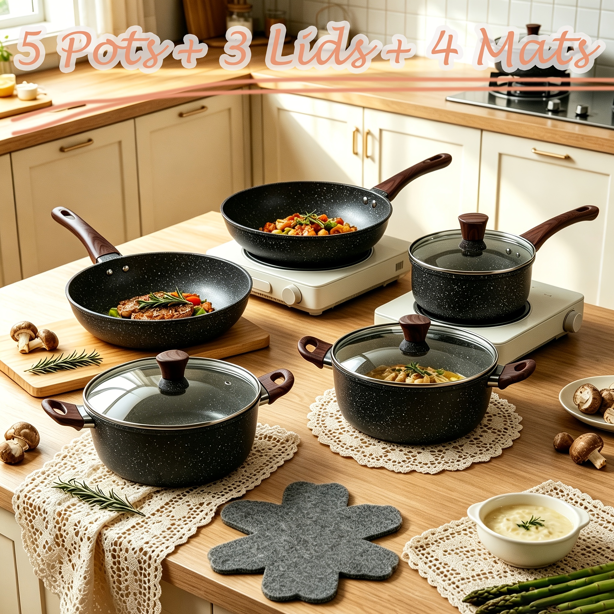 TEMU 12pcs Stainless Steel Cookware Set, Non-toxic And Healthy Cooking Pots And Pans, Fully Induction Compatible, Complete Kitchen Set With Frying
