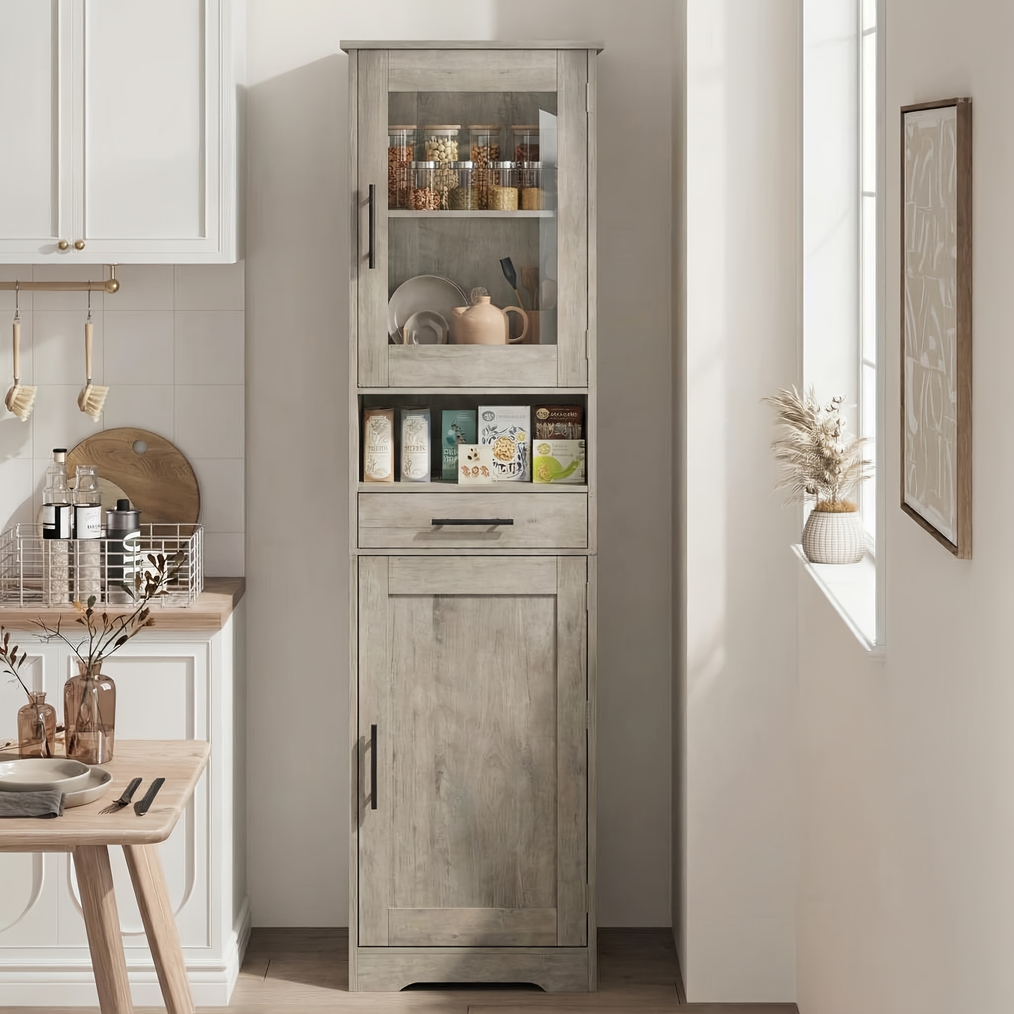 1 67-inch High Cabinet Gray Single Row Style Durable Storage Furniture For Home And Office