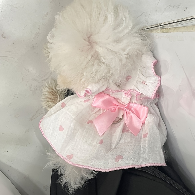 1pc pet skirt pink bow skirt breathable with harness hook camisole dress spring summer fall wear for teddy bichon pomeranian small dogs and   dress Product details 6