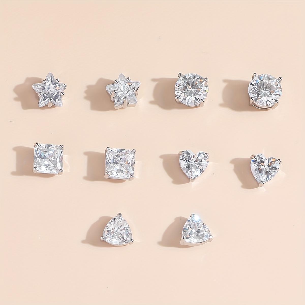 Geometric Zirconia Stud Earrings 925 Silver Posts