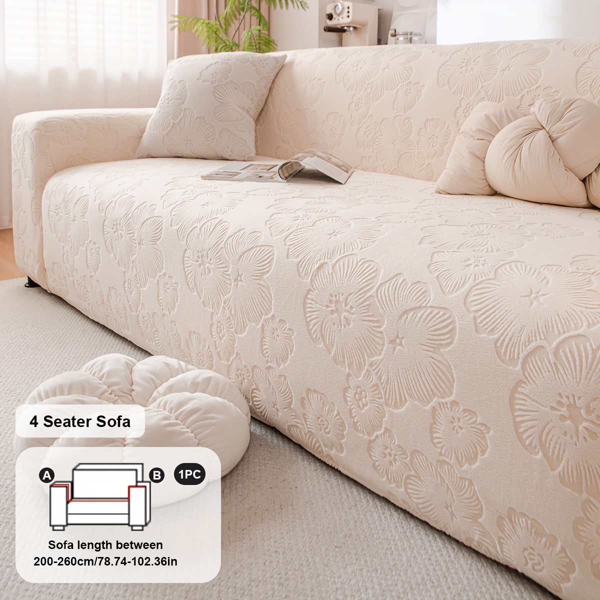 TEMU 1pc Cherry Pattern Sofa Cover, 1pc Full-wrap Design, 200g High-gsm Fabric, High Elasticity, Machine Washable, Pet-friendly, Home Decor, Sofa