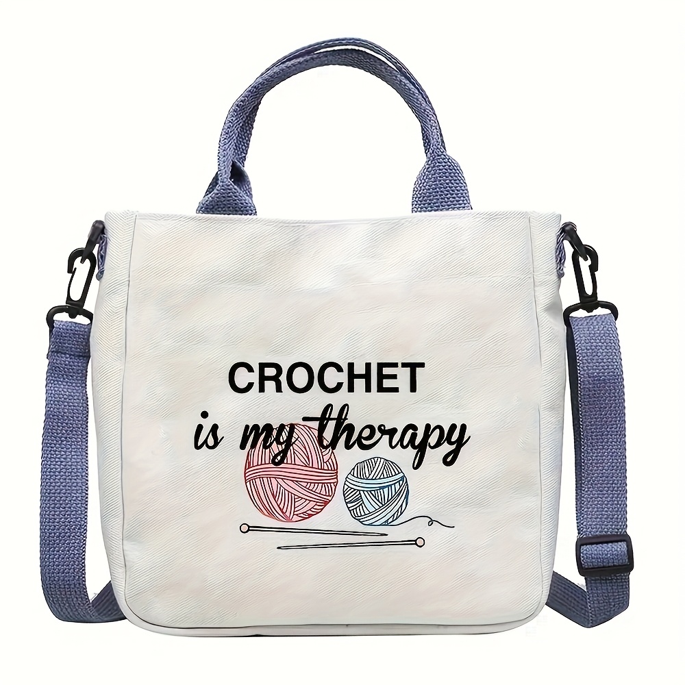 TEMU Crochet-inspired Letter Print Crossbody Bag With Detachable Shoulder Strap â Stylish White Polyester Handbag Featuring Knitted And Crochet