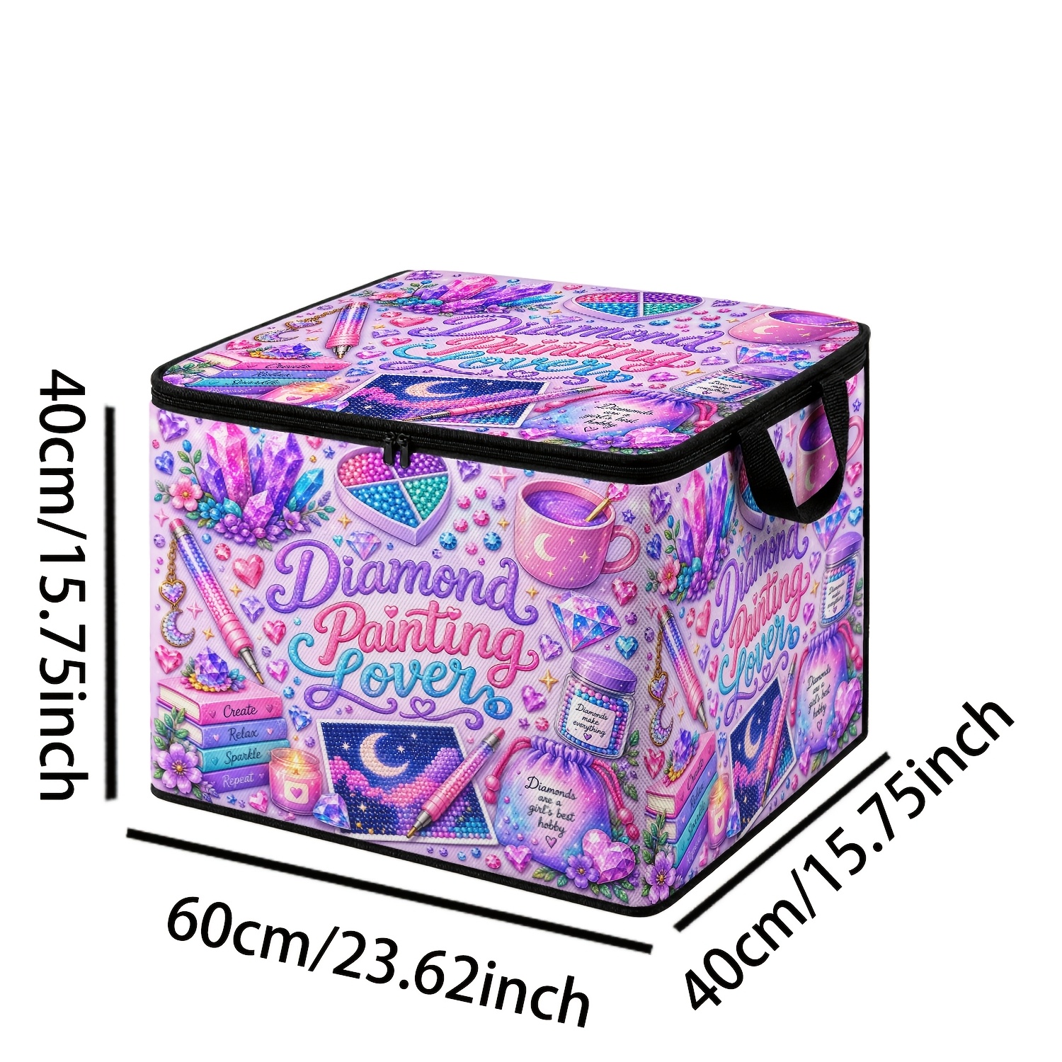 TEMU 1pc Diamond Painting Lover Diamond Painting Theme Soft Cloth Organizer Box, Handled Reinforced Large Capacity Drill Pen Box Cluster And Handmade