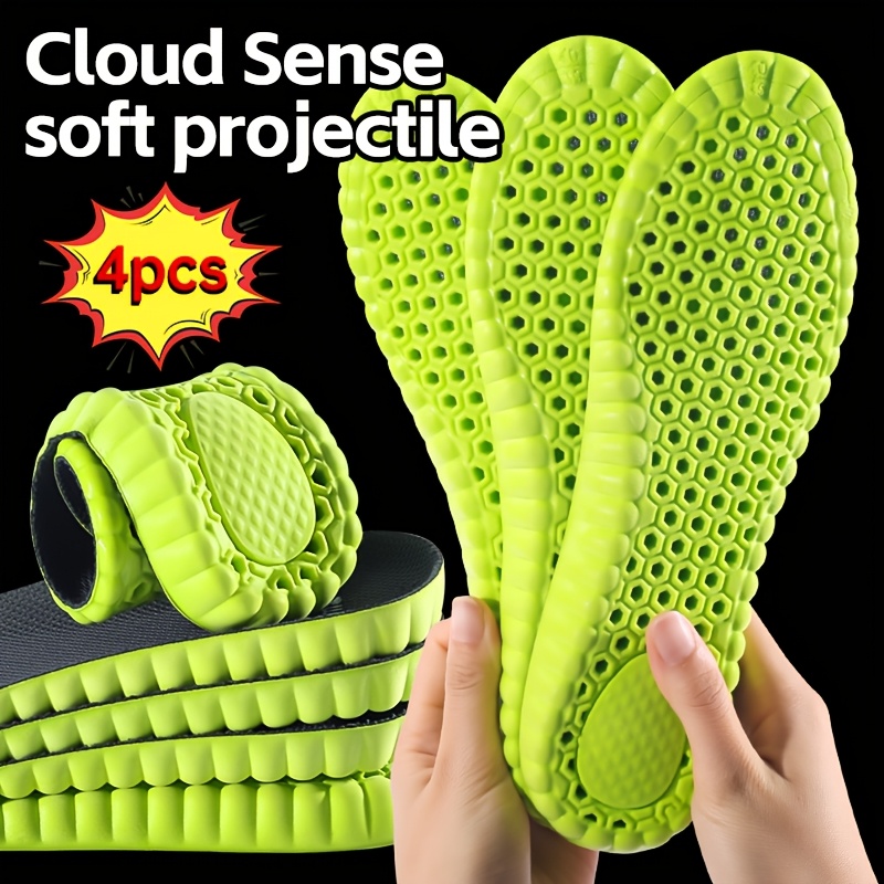 TEMU Pair Pack Pu Breathable Sneaker Insoles With Shock-absorbing Pads & Mugwort Scent Suitable For , Soft Cushioning Inserts For, Standing,, For