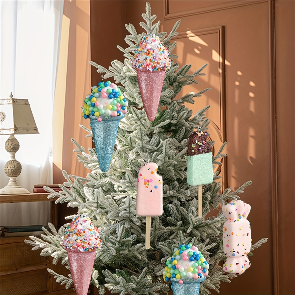 

3pcs Set Of Unique Christmas Tree Ornaments - Candy, Ice Cream & Lollipop Designs With Maca Colors - Holiday Decor, Weddings, Birthdays & Celebrations, Best For Christmas