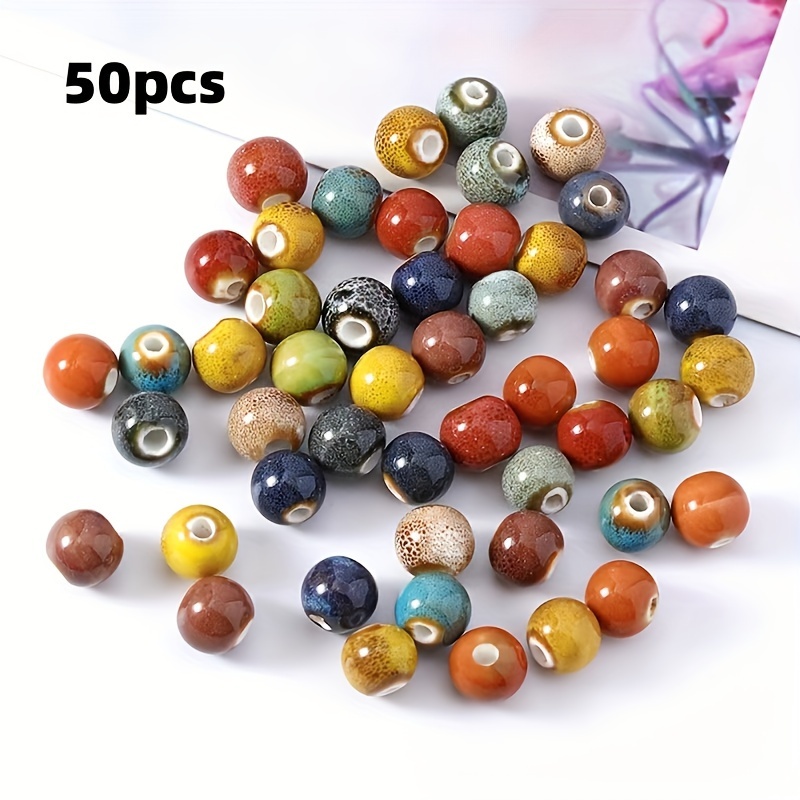 50pcs Bohemian Chic Vintage Floral Glazed Ceramic Beads For Jewelry Making - Ideal For Bracelet And Necklace Making