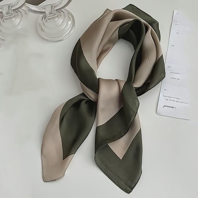 E-shop Eleganter Grüner & Beiger Satin-Quadrat-Tuch - Stilvolles Doppelseitiges Taschentuch, Haarband und Stirnband für Frauen, Bohemian-Stil,