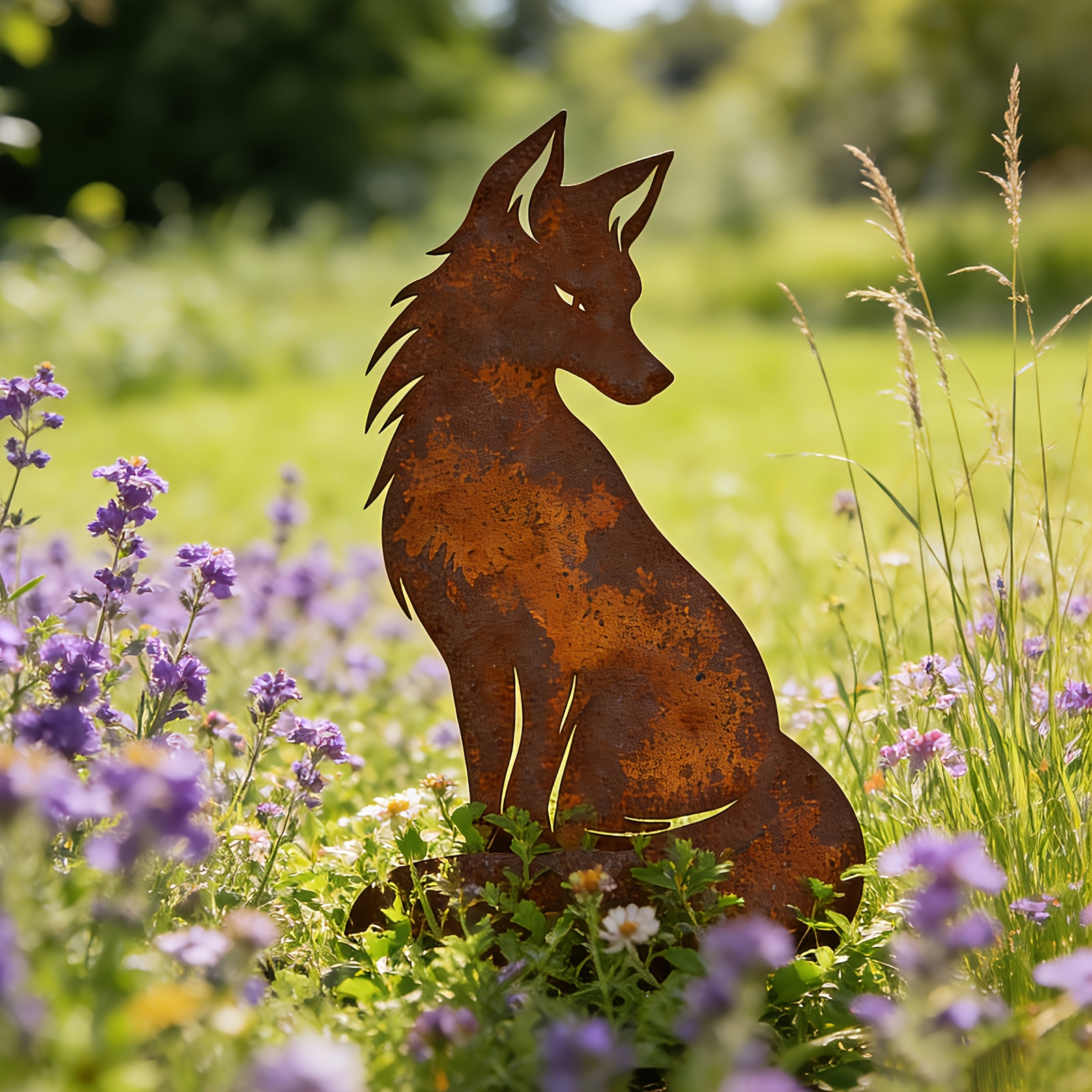 TEMU ��2D Flat�� [2D Flat] Statua da Giardino a Forma di Silhouette di Volpe e in Metallo [Due-Dimensionale] - Decorazione da Esterno in Stile , Adatt