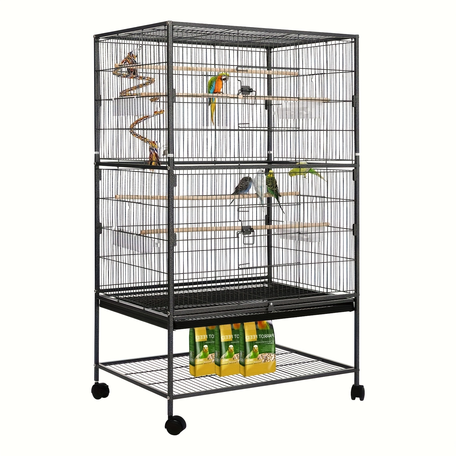 TEMU Large Birdcage, Metal Birdcage, Birdcage With 4 Wheels, Budgie Cage With Food Bowl, Cage Toys, Bird Jumping Swing With 2 Doors And 4 Wooden