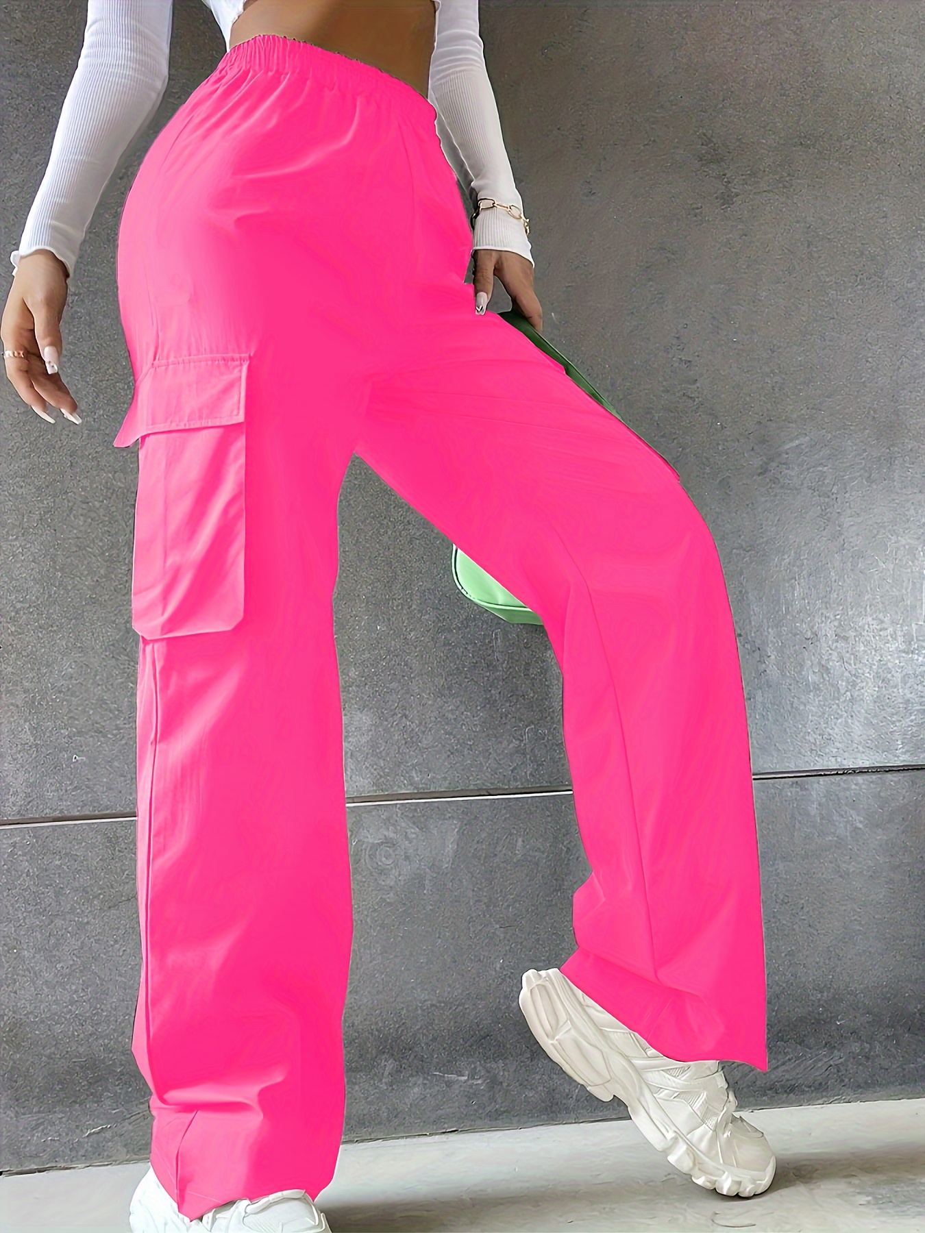 girls trendy versatile solid colored cargo pants set side - Temu