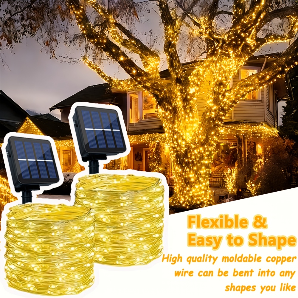 solar fairy lights 50 100 200 300 led beads outdoor solar copper wire string lights 8   suitable for parties birthdays weddings gardens courtyards landscape lighting trees holiday decorations warm white multicolor white blue light