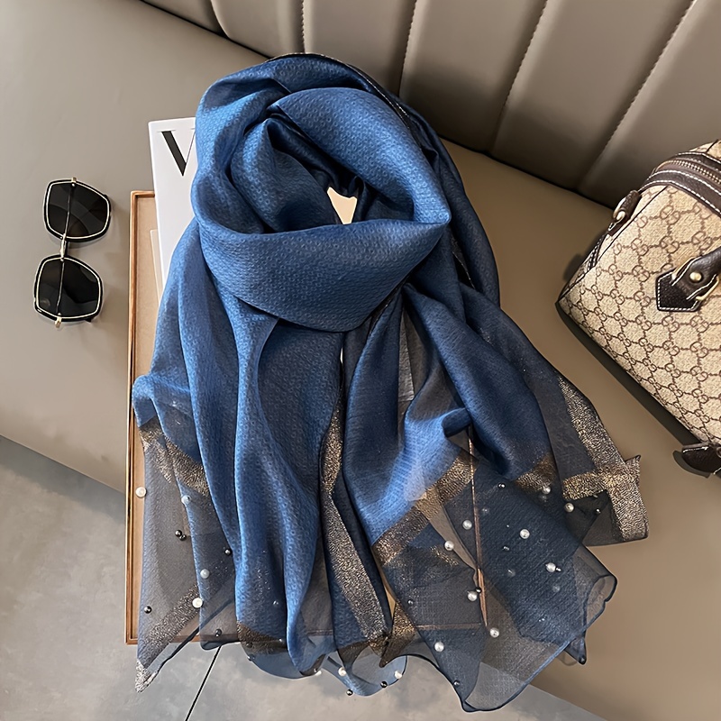 

Fashionable Polyester Scarf For Women - Solid Color, Breathable, Shawl For Casual , Hand Washable, Decorative Studded Design, , Inelastic, No Feathers