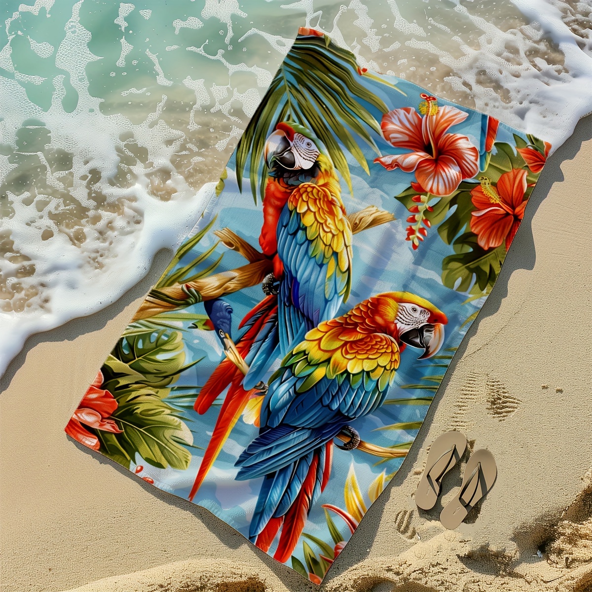 

Tropical Parrot Print Beach Towel 35.43 X 70.87 Inches, Quick-dry Microfiber, Lightweight, Soft, Absorbent, Modern Style, For Pool, Travel, Outdoor Activities